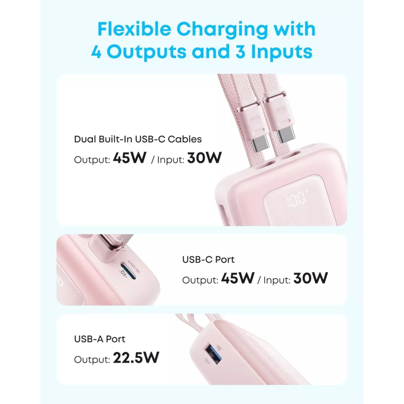 Powerbank Anker Zolo, 20000mAh, 45W, QC + PD, Fekete A1681H12-5