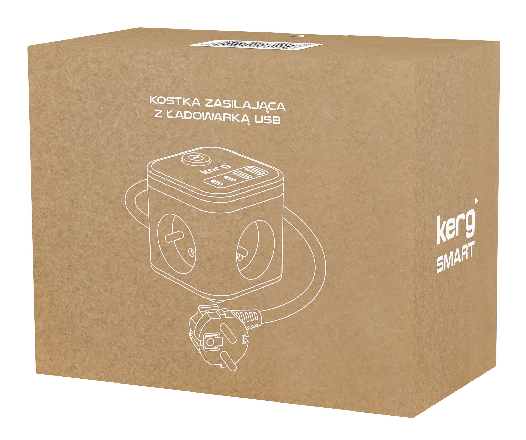 KERG 3-aljzatú elektromos kocka + USB-A+USB-C töltő 1,5m 3×1.5mm2 H05VV-F 16A/250V~ Okos fehér-2