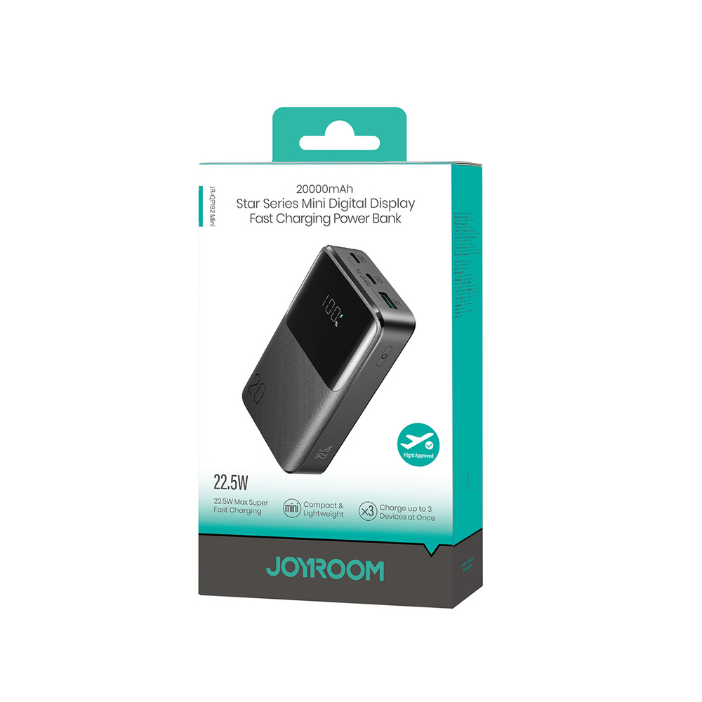 Joyroom JR-QP192 Star Series Mini 20000mAh 22.5W Powerbank digitális kijelzővel - Fekete-9