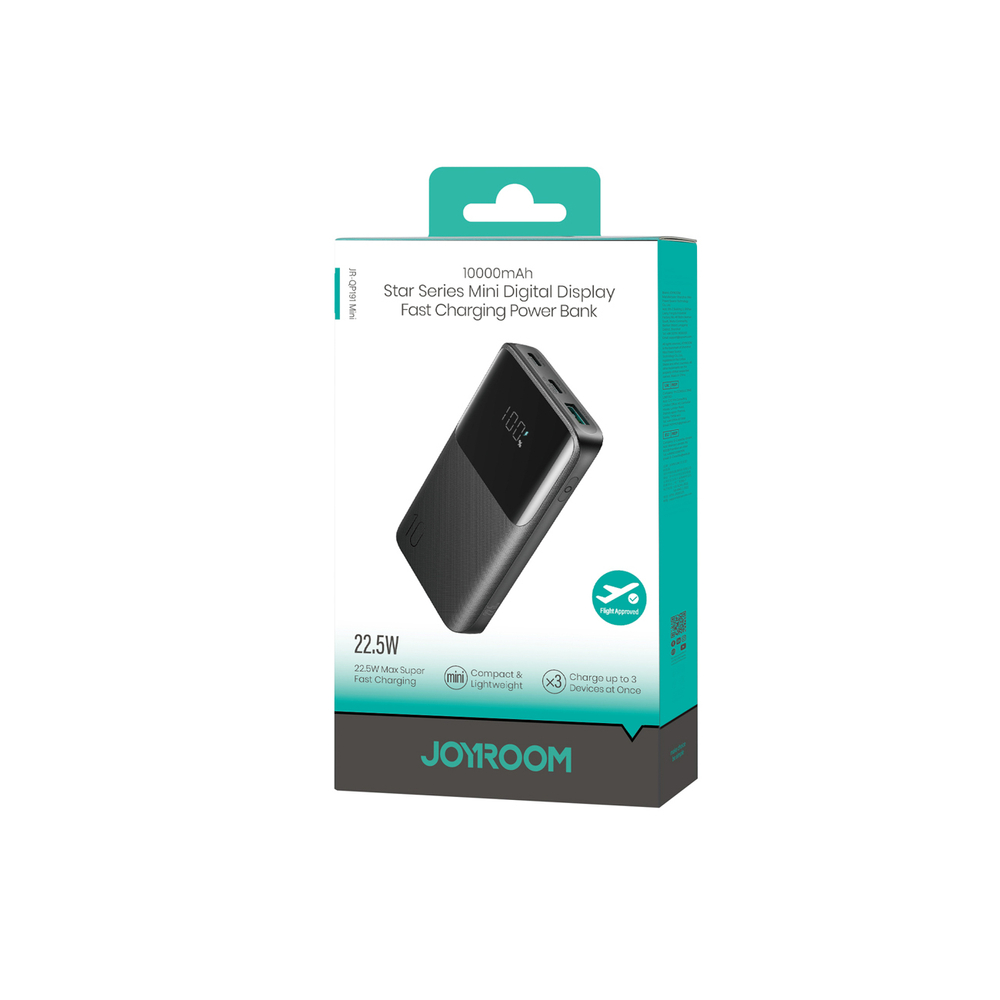 Joyroom JR-QP191 Star Series Mini 10000mAh 22.5W Powerbank digitális kijelzővel - Fekete-8