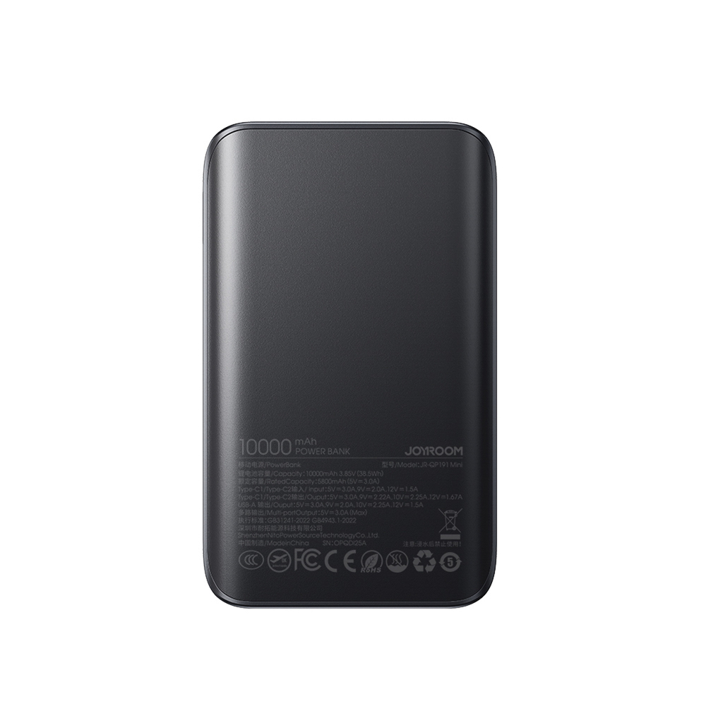 Joyroom JR-QP191 Star Series Mini 10000mAh 22.5W Powerbank digitális kijelzővel - Fekete-7
