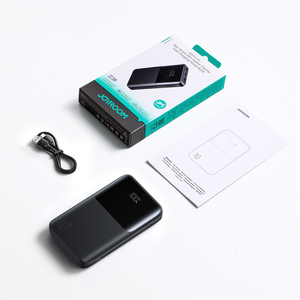 Joyroom JR-QP191 Star Series Mini 10000mAh 22.5W Powerbank digitális kijelzővel - Fekete-6