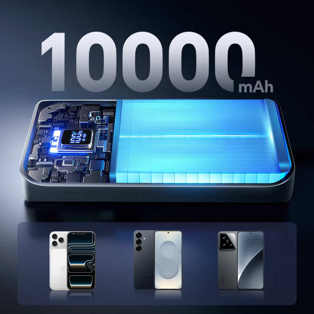 Joyroom JR-QP191 Star Series Mini 10000mAh 22.5W Powerbank digitális kijelzővel - Fekete-4