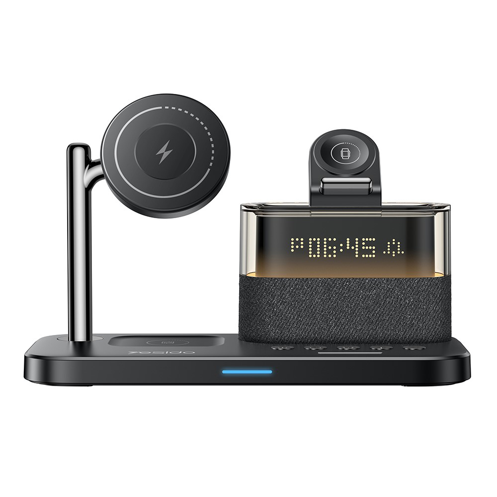 Yesido - Vezeték nélküli töltőállomás (DS37) - Gyors töltés, iPhone, AirPods, Apple Watch, puha éjszakai fény, 25W - Fekete-0