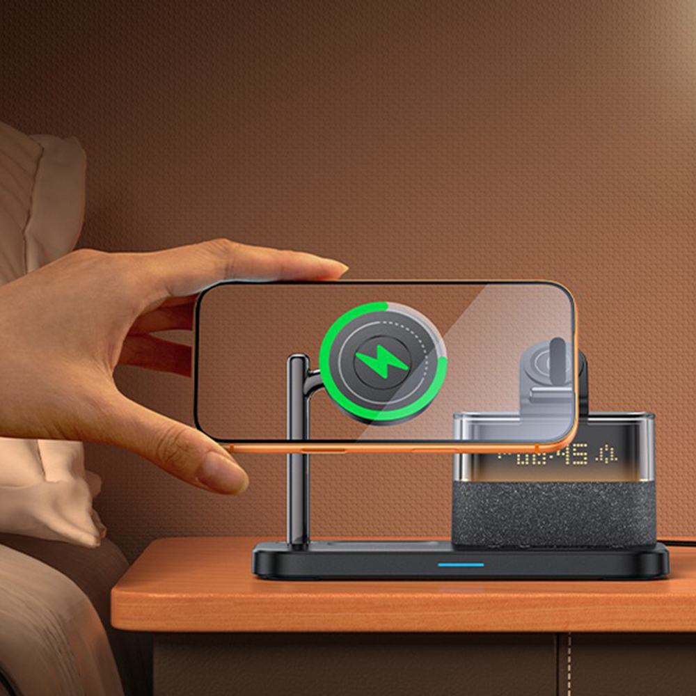 Yesido - Vezeték nélküli töltőállomás (DS37) - Gyors töltés, iPhone, AirPods, Apple Watch, puha éjszakai fény, 25W - Fekete-4