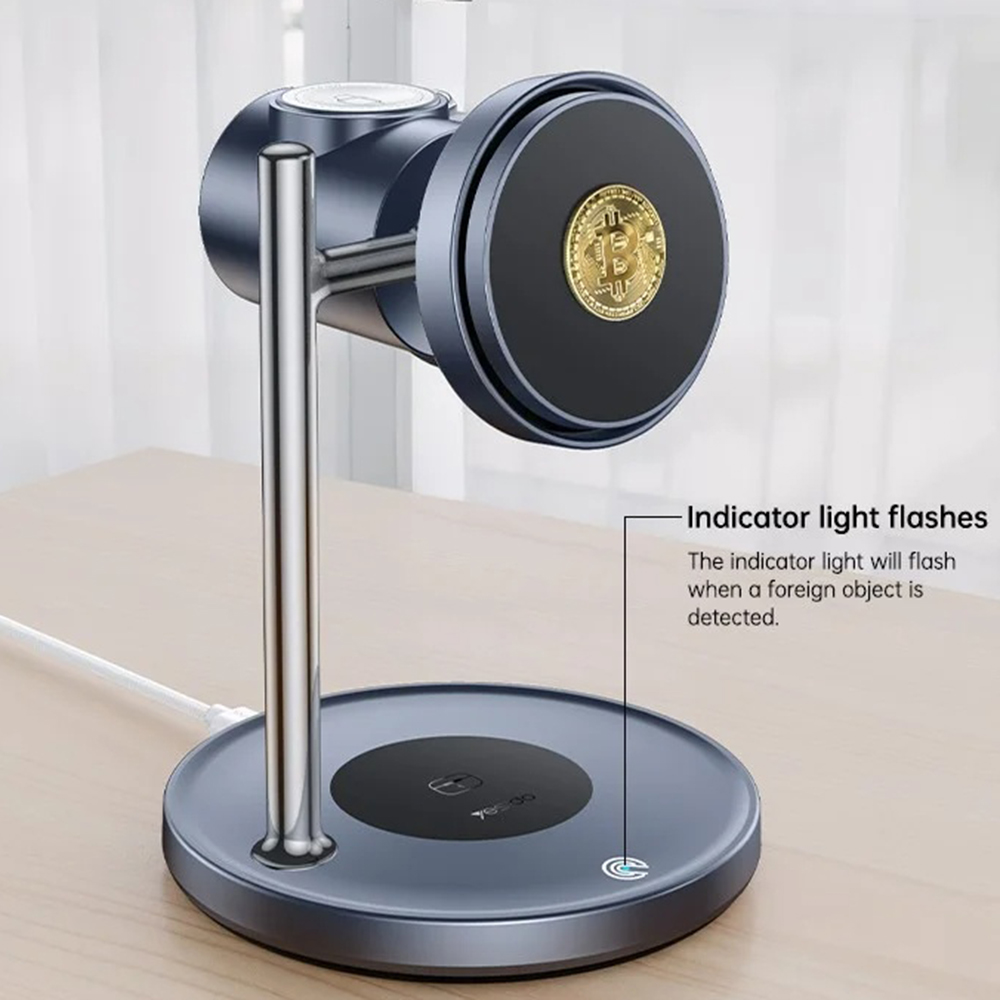 Yesido - Vezeték nélküli töltőállomás 3 az 1-ben (DS40) - Telefonhoz, Fülhallgatóhoz, Órához érintős kapcsolóval, Ventillátorral, Qi2.2, 25W, Type-C kábellel - Fekete-2