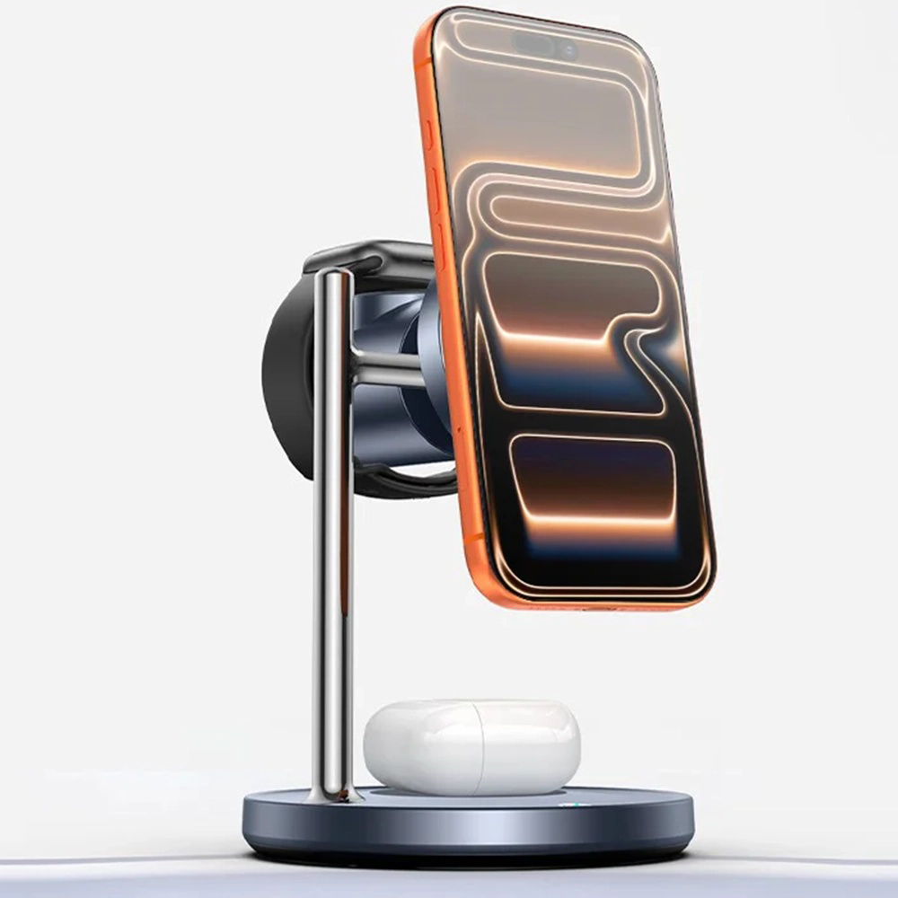 Yesido - Vezeték nélküli töltőállomás 3 az 1-ben (DS40) - Telefonhoz, Fülhallgatóhoz, Órához érintős kapcsolóval, Ventillátorral, Qi2.2, 25W, Type-C kábellel - Fekete-4