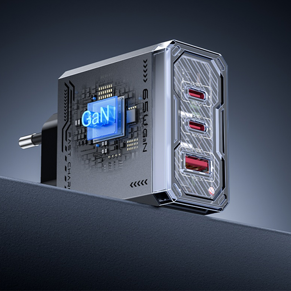 Yesido - Fali töltő (YC101) - USB, 2x Type-C, GaN, Gyors töltés, 65W, 5V/3A, CE, FCC, ROHS, VO - Fekete-2