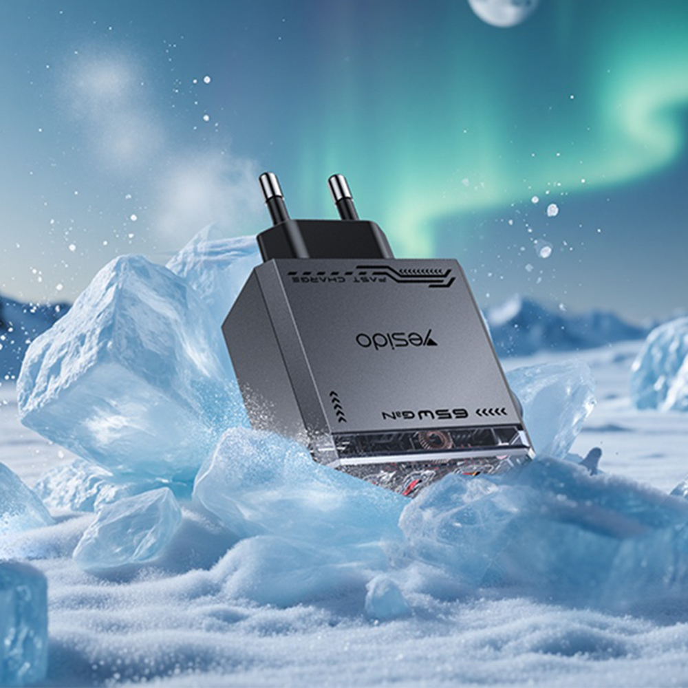 Yesido - Fali töltő (YC101) - USB, 2x Type-C, GaN, Gyors töltés, 65W, 5V/3A, CE, FCC, ROHS, VO - Fekete-4