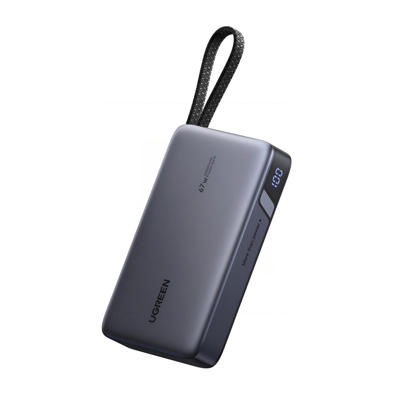 Ugreen PB550 Powerbank 20000mAh USB + USB-C, 67W, beépített kábel (szürke)-0