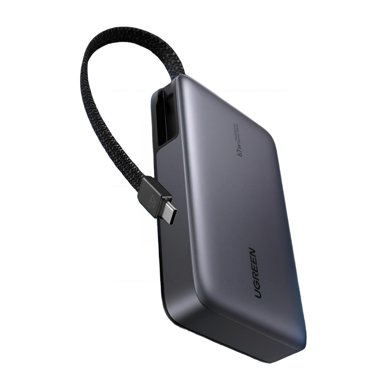 Ugreen PB550 Powerbank 20000mAh USB + USB-C, 67W, beépített kábel (szürke)-7