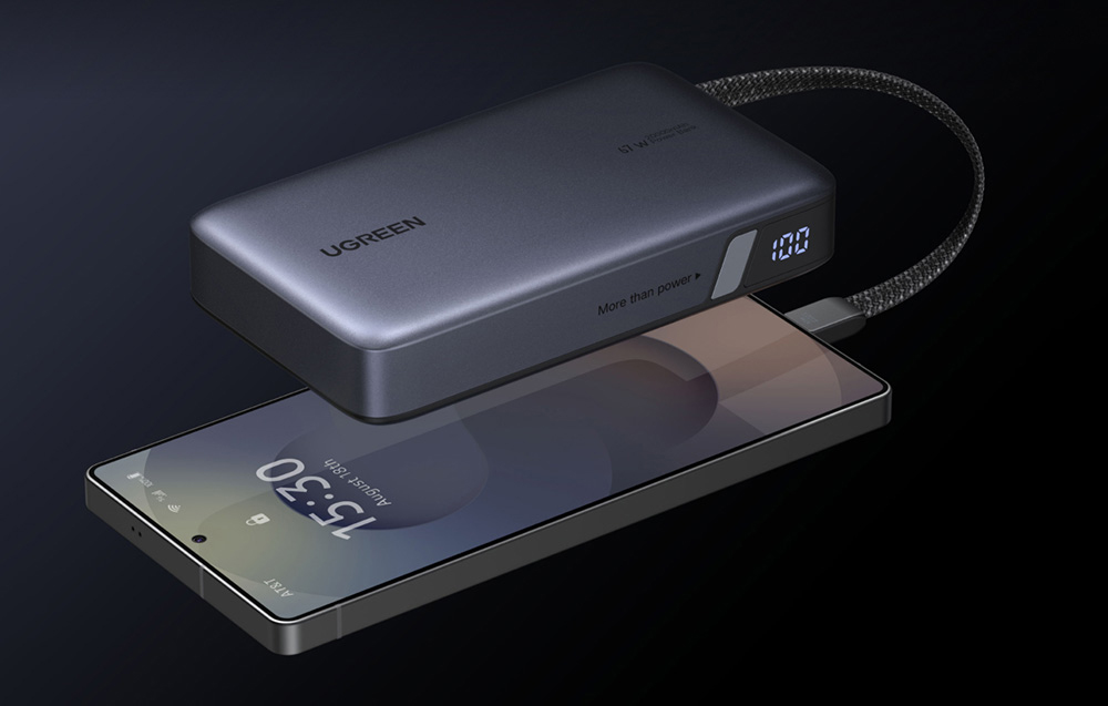 Ugreen PB550 Powerbank 20000mAh USB + USB-C, 67W, beépített kábel (szürke)-4