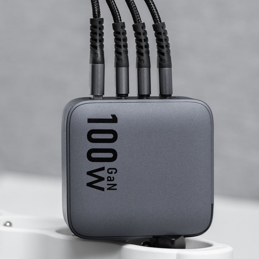 FORCELL F-ENERGY GaN VT-46 utazó töltő 3 x USB-C + USB A PD QC4.0 5A 100W szürke-5