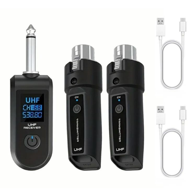 K1 Kézi mikrofon vezeték nélküli átalakító, 2 Adó XLR + 1 Vevő 6.35 JACK-0