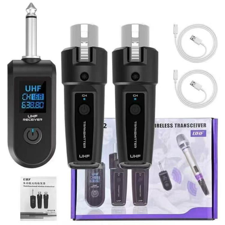 K1 Kézi mikrofon vezeték nélküli átalakító, 2 Adó XLR + 1 Vevő 6.35 JACK-7