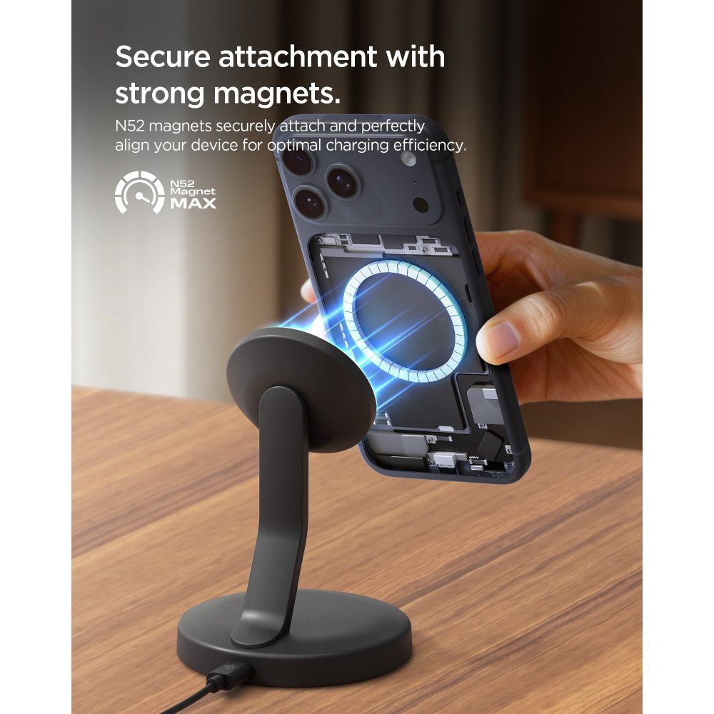 Spigen EF151MS Essential Mágneses MagSafe Vezeték nélküli Töltő 15W Fekete-2