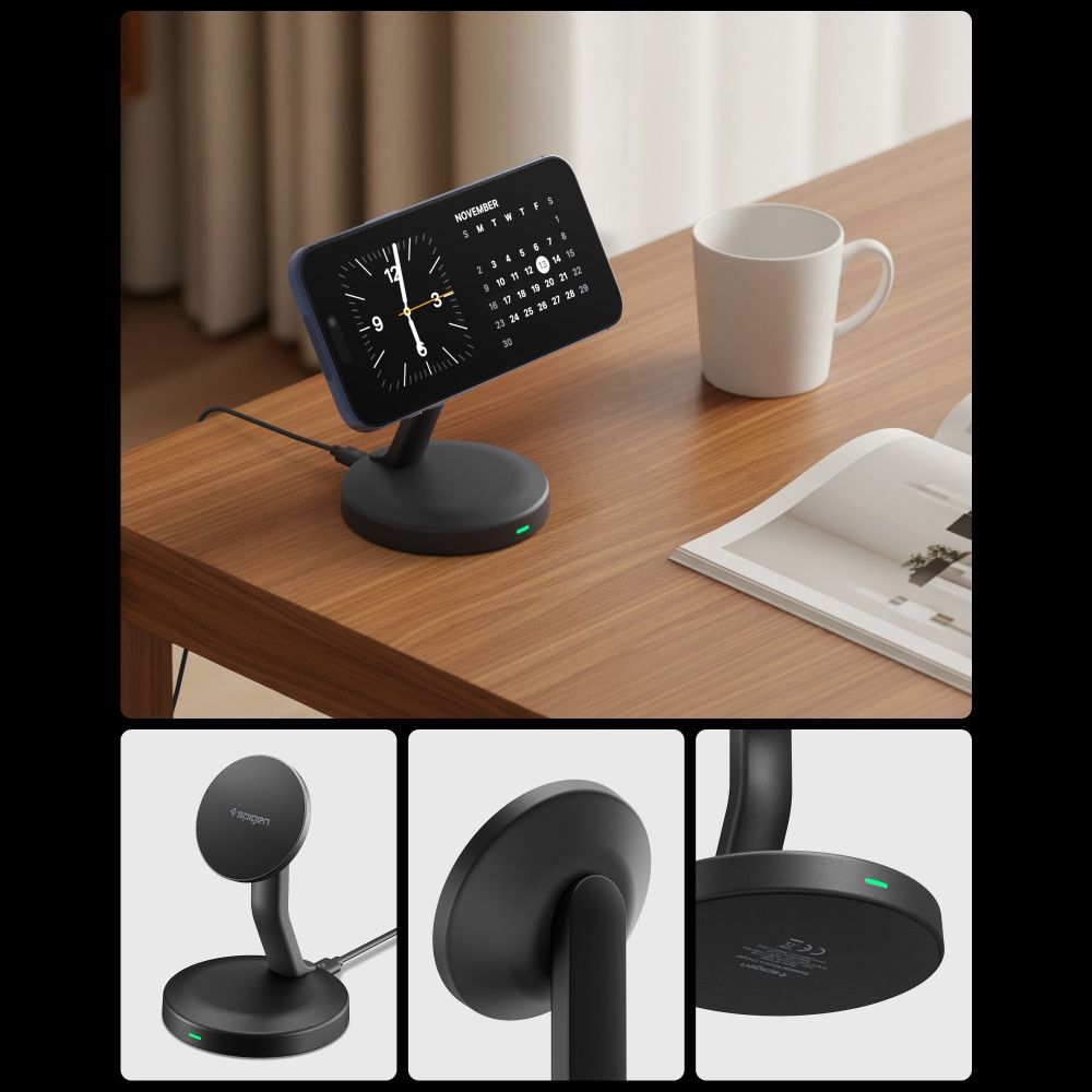 Spigen EF151MS Essential Mágneses MagSafe Vezeték nélküli Töltő 15W Fekete-3