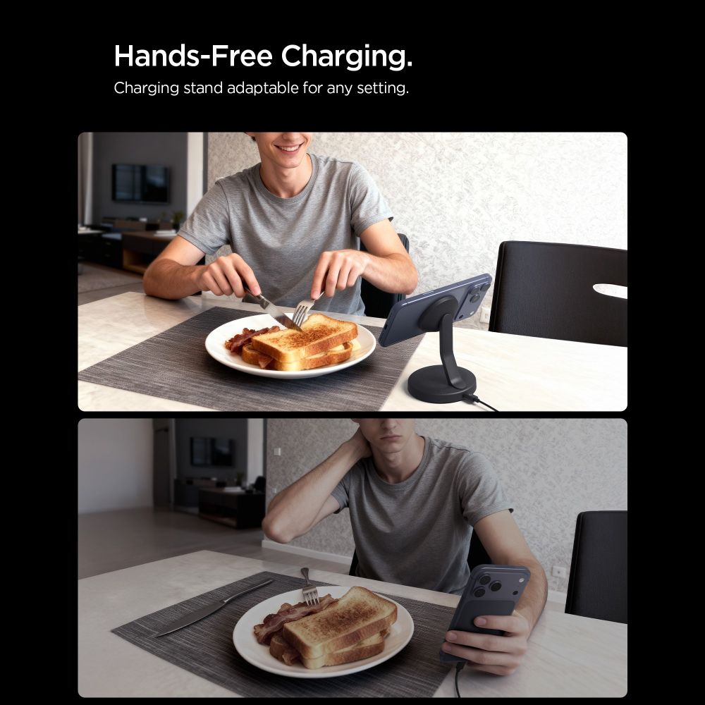 Spigen EF151MS Essential Mágneses MagSafe Vezeték nélküli Töltő 15W Fekete-4