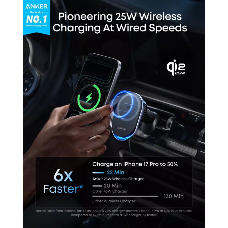 Anker Prime MagGo AirCool vezeték nélküli autós töltő, 25W, fekete (B2933H11)-1