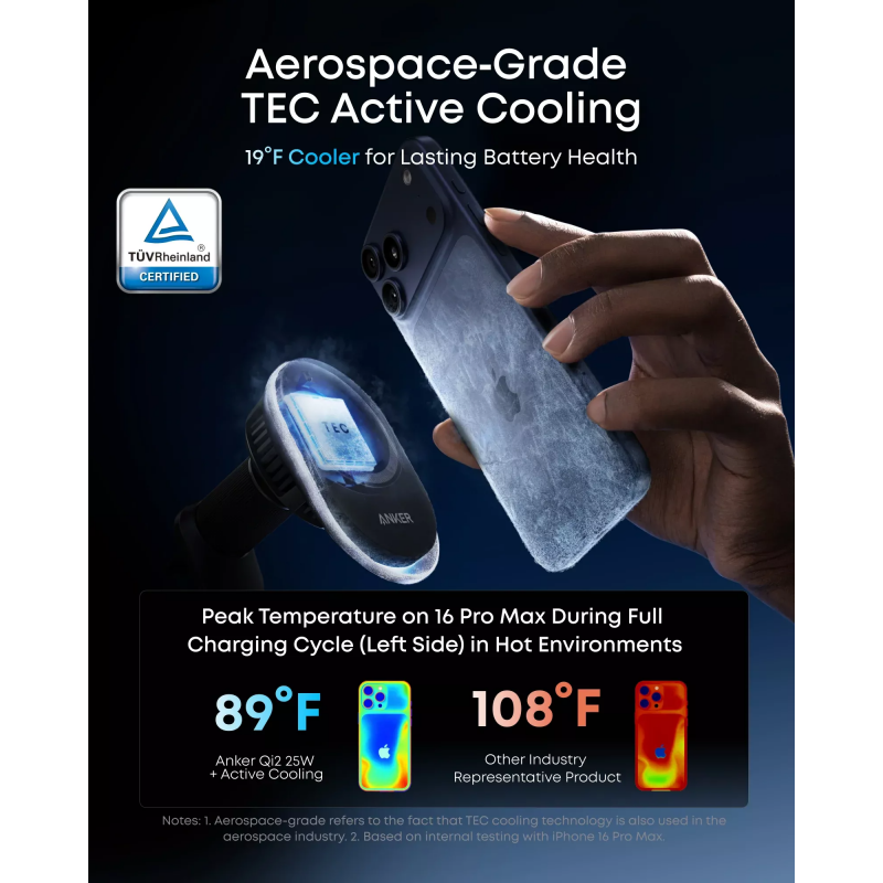 Anker Prime MagGo AirCool vezeték nélküli autós töltő, 25W, fekete (B2933H11)-3