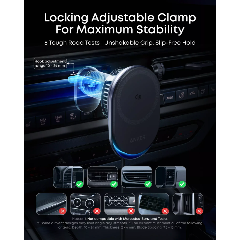 Anker Prime MagGo AirCool vezeték nélküli autós töltő, 25W, fekete (B2933H11)-6