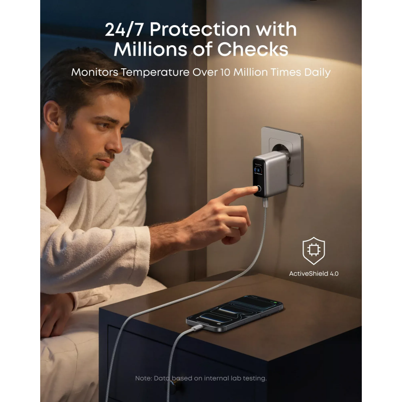 Anker Smart Display Hálózati töltő, 100W, 5A, 1 x USB-A - 2 x USB-C, USB-C kábellel, Ezüst B121BG41-4