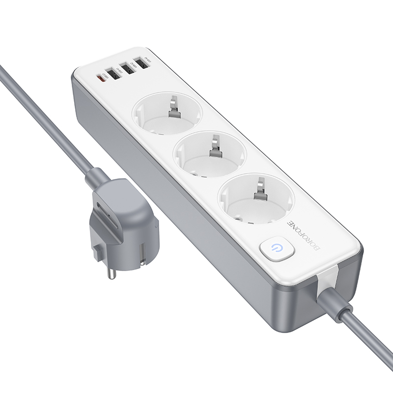 Borofone hálózati elosztó BAC9 - 3 aljzat 240V + 3xUSB + Type C - PD 20W 2 méter fekete-2