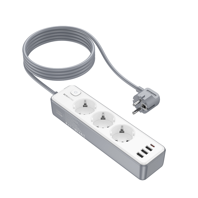 Borofone hálózati elosztó BAC9 - 3 aljzat 240V + 3xUSB + Type C - PD 20W 2 méter fekete-5