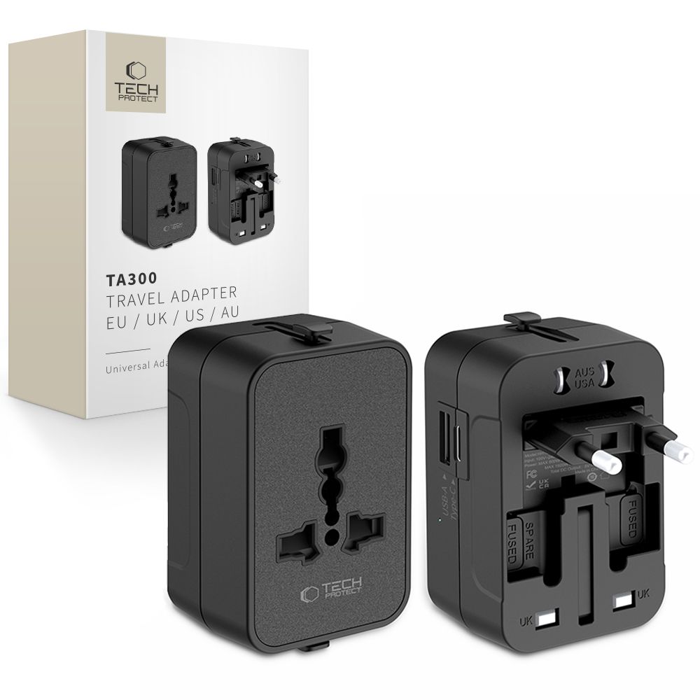 Tech-Protect TA300 Utazó Adapter EU / UK / US / AU Fekete-0