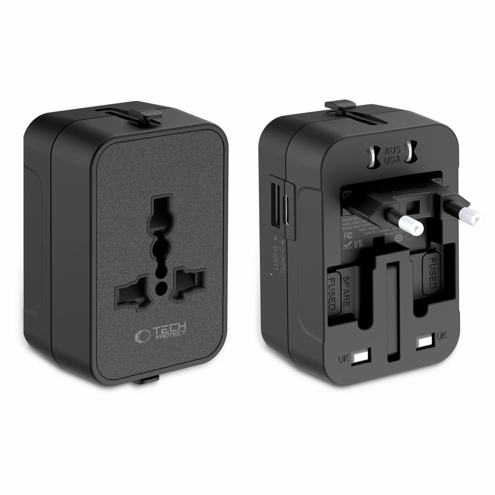 Tech-Protect TA300 Utazó Adapter EU / UK / US / AU Fekete-1