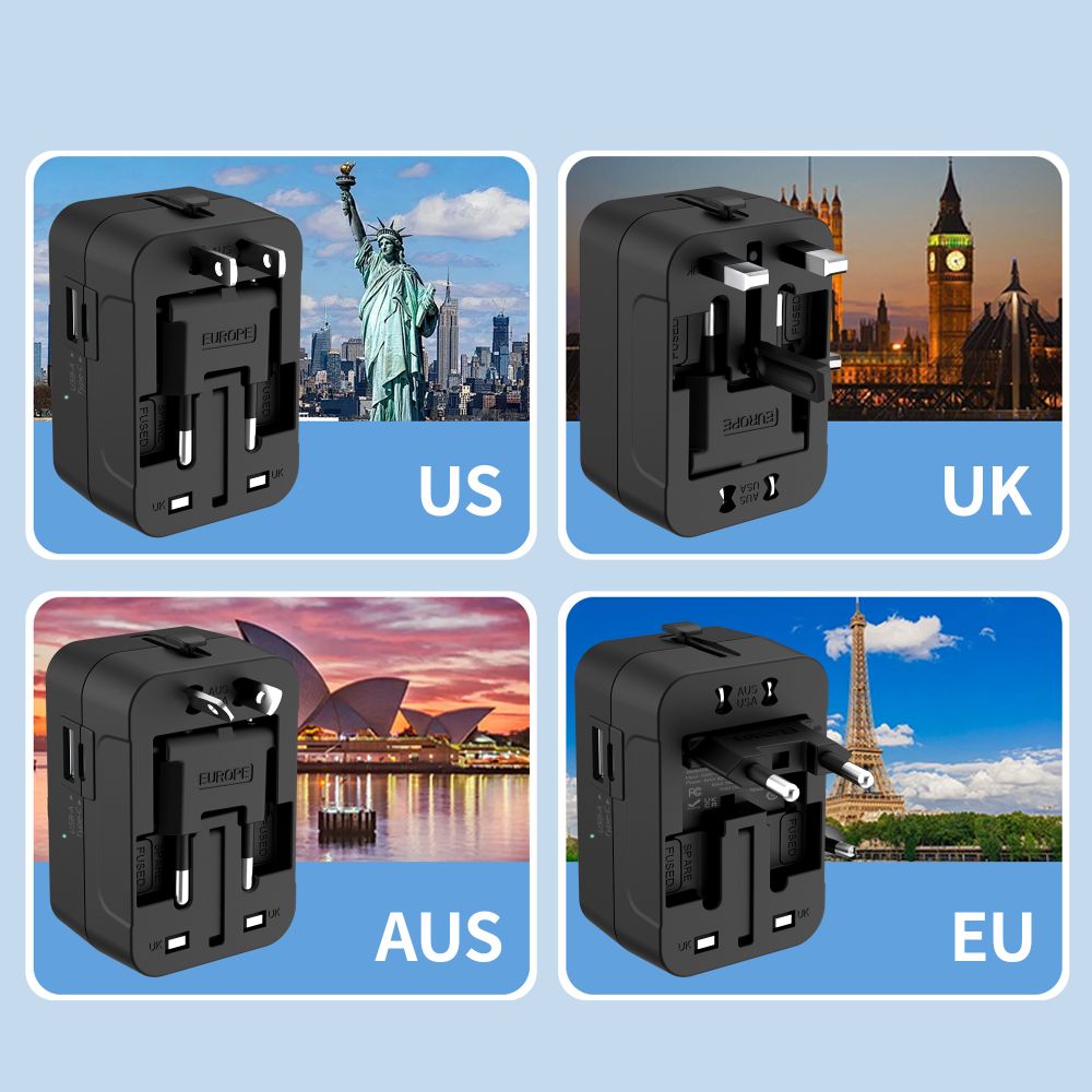 Tech-Protect TA300 Utazó Adapter EU / UK / US / AU Fekete-6