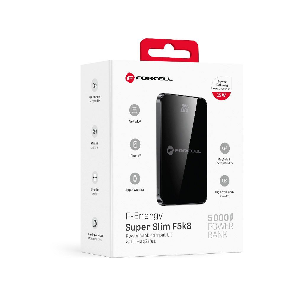 FORCELL F-ENERGY F5K8 Szuper Vékony powerbank MagSafe-kompatibilis PD3.0 QC4.0 15W 5000 mAh fekete-14