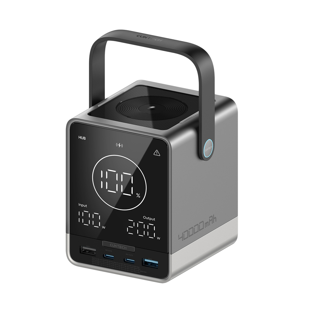 Cuktech Powerbank 300W 40000mAh vezeték nélküli töltéssel 2x USB-C + 2x USB-A - Fekete-0