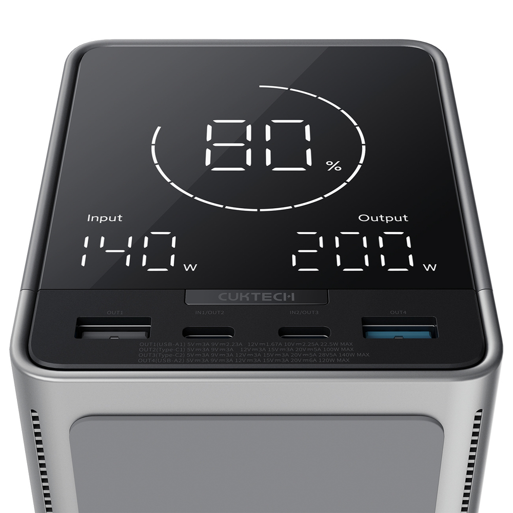 Cuktech Powerbank 300W 40000mAh vezeték nélküli töltéssel 2x USB-C + 2x USB-A - Fekete-14