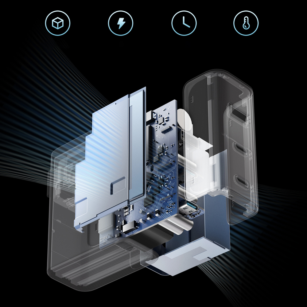 Cuktech AD1003EU 100W GaN 2x USB-C + USB-A fali töltő kábellel - Fehér-6