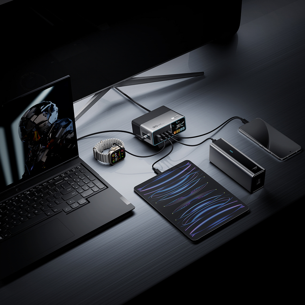 Cuktech TA3005U 300W GaN 5 az 1-ben tölőállomás Digitális Kijelzővel - Ezüst-3