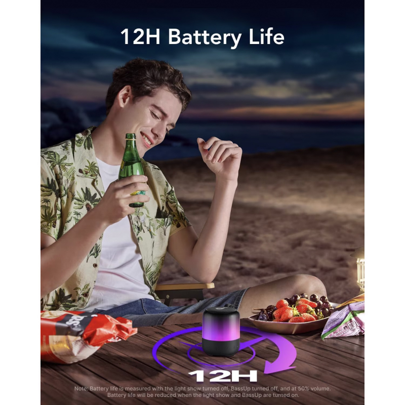 Bluetooth Hangszóró Anker SoundCore Glow Mini, 8W, RGB, Vízálló, Fekete A3136G11-2