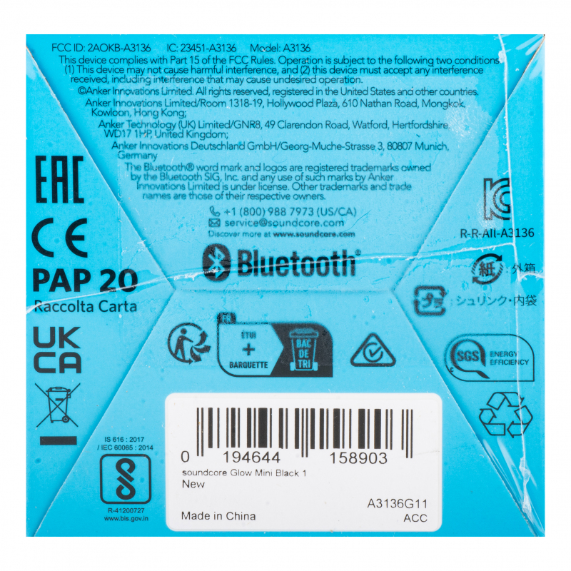 Bluetooth Hangszóró Anker SoundCore Glow Mini, 8W, RGB, Vízálló, Fekete A3136G11-7