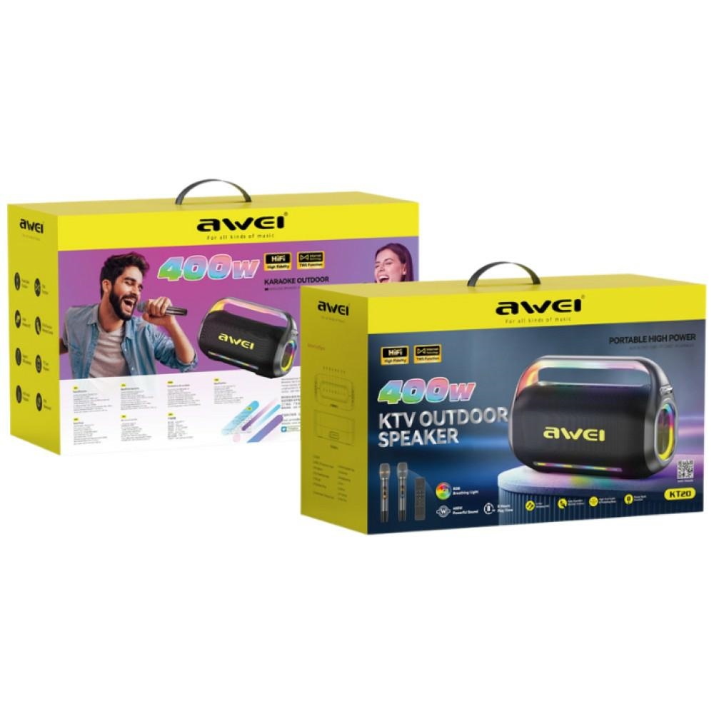 AWEI KT20 Hordozható Vezeték nélküli Bluetooth Hangszóró, Karaoke Szettel Fekete-1