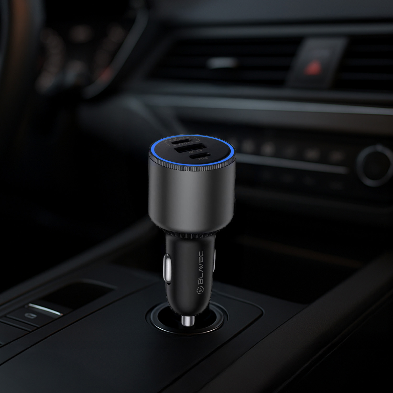 Blavec autós töltő BS-06D-C Trip - USB + 2xType C - QC 3.0 18W PD 65W with Type C to Type C (CCBS06DCQ-U2CB) fekete-4