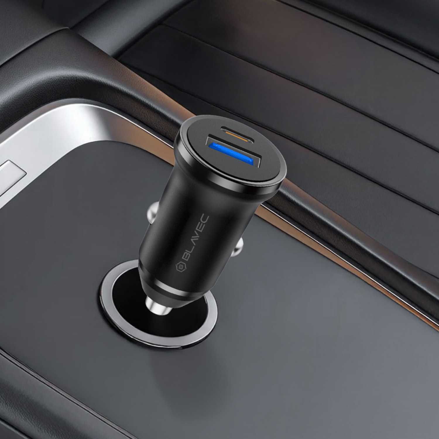 Blavec autós töltő BS-01B-C Road - USB + C típus - QC 3.0 18 W PD 20 W C típus - C típus kábellel (CCBS01BCR-UCB) fekete-1