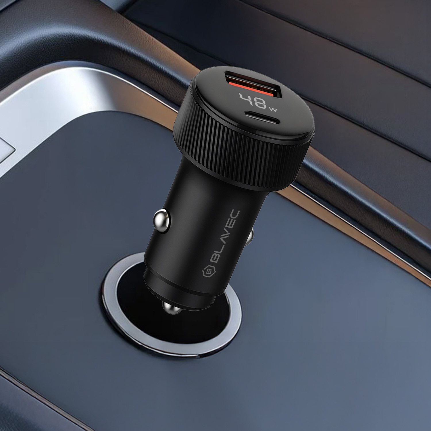 Blavec Autós töltő BS-04B-C Volt - USB + Type C - QC 3.0 18W PD 30W Type C to Type C kábellel (CCBS04BCV-UCB) fekete-3