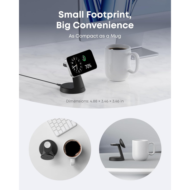 Anker MagGo 3in1 vezeték nélküli töltőállomás, 15W, 1.67A, fekete B25M4G11-2