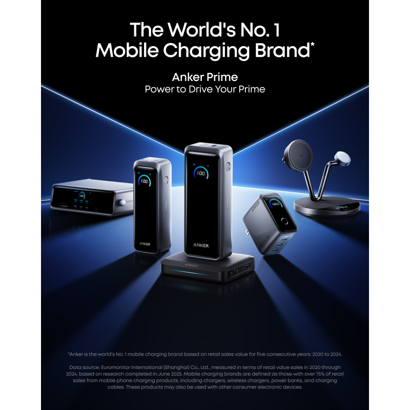 Anker Asztali Töltő Powerbank Prime, 150W, 5A, 1 x Pogo Pin - 1 x USB-A - 2 x USB-C, Fekete A1903G11-1