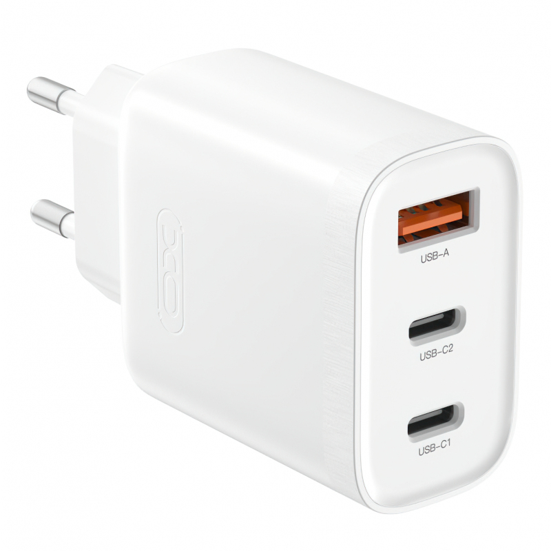 Töltő XO DESIGN L117, 45W, 3A, 1 x USB-A - 2 x USB-C, Fehér-0