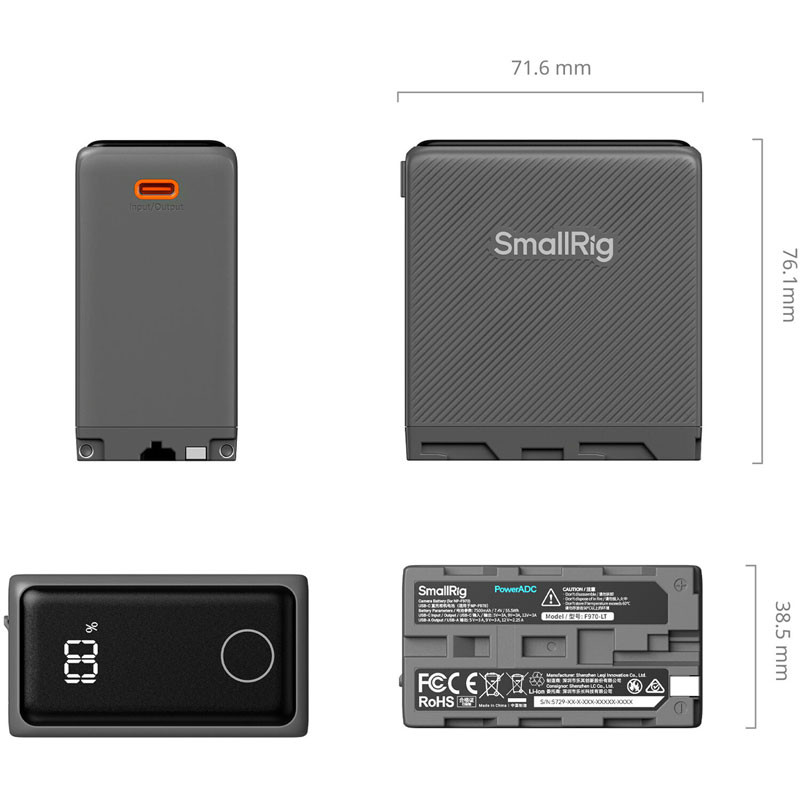 Smallrig 5729 USB-C Rechargable Camera Battery for NP-F970-1