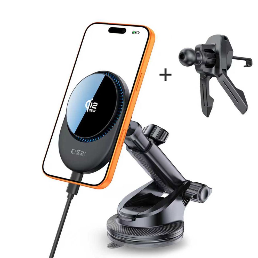 Tech-Protect V21 mágneses MagSafe műszerfalra és szellőzőre rögzíthető autós tartó vezeték nélküli töltővel 25W Qi2.2 fekete-8