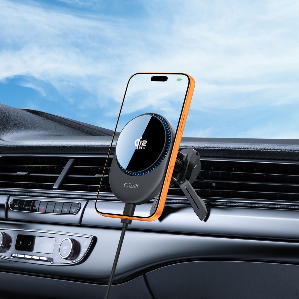 Tech-Protect V21 mágneses MagSafe műszerfalra és szellőzőre rögzíthető autós tartó vezeték nélküli töltővel 25W Qi2.2 fekete-9