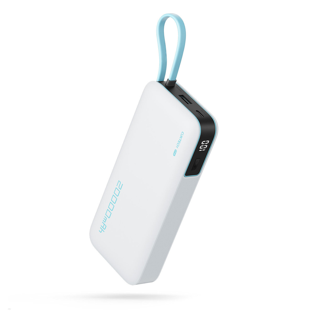 Cuktech CUKP200NGLLG 55W 20000mAh Powerbank beépített USB-C kábellel - Fehér-0