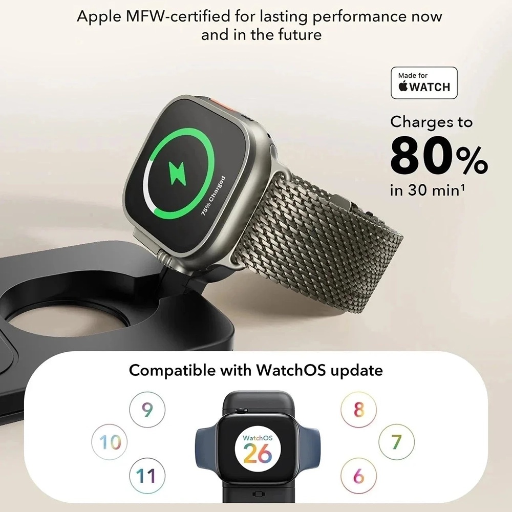 ESR - CryoBoost 3in1 Töltőállomás (2C569A) - Apple Eszközökhöz, 50W Adapterrel, Összehajtható, Gyors Töltés, Qi2, 35W - Fekete-2